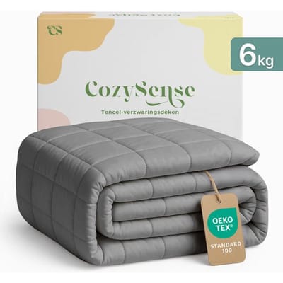 CozySense® Verzwaringsdeken 6kg - 135x200cm - Zwaartedeken met temperatuurregulatie - 100% Tencel - Weighted Blanket met GLASS-Flow® Drukverdeling - Grijs