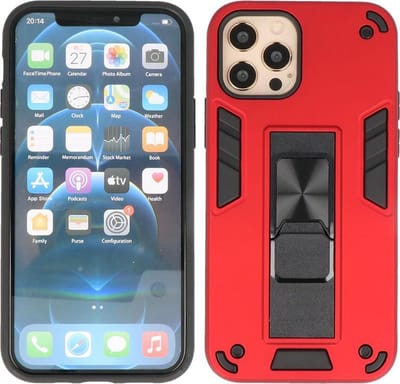 iPhone 12 - iPhone 12 Pro Hoesje - Tough Armor Hardcase - Telefoonhoesje Met Standfunctie - Bestcases Backcover - Rood