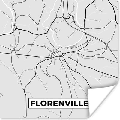 Poster Plattegrond – Florenville – Zwart Wit – Stadskaart - Kaart - 100x100 cm XXL