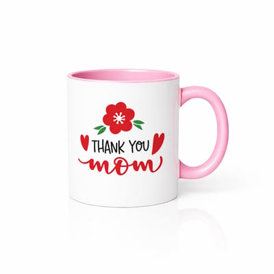 Thank You Mom Mok 330 ml – roze-witte koffiemok met bloemen Moederdag design – Cadeau voor mama