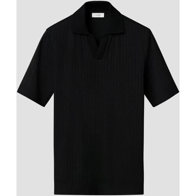 Eton Polo Jacquard Knit No Button Collar Organic Cotton Zwart / male