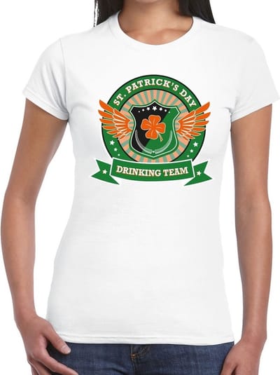 St. Patricks day drinking team t-shirt - wit - voor dames - Sint Patrick's day kleding XS