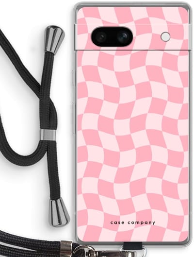 Case Company® - Hoesje met koord geschikt voor Google Pixel 7A hoesje met Koord - Grid Roos - Telefoonhoesje met Zwart Koord - Bescherming aan alle Kanten en Over de Schermrand