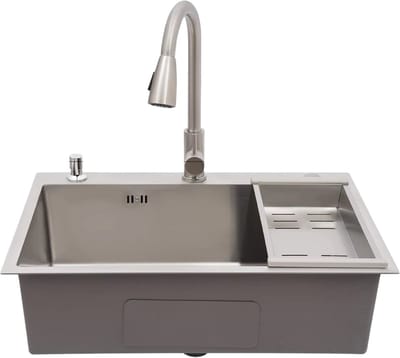 Roestvrijstalen spoelbak – Wasbak - Keukenspoelbak - Voor keuken en aanrecht – 68×45 cm met afdruiprek en afvoer – Zilver / RVS