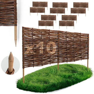 10 x BOGATECO bedrand van wilgenhout | 100 cm lang & 40 cm hoog | Houten schutting gazonrand | Wilgenhek insteekhekwerk