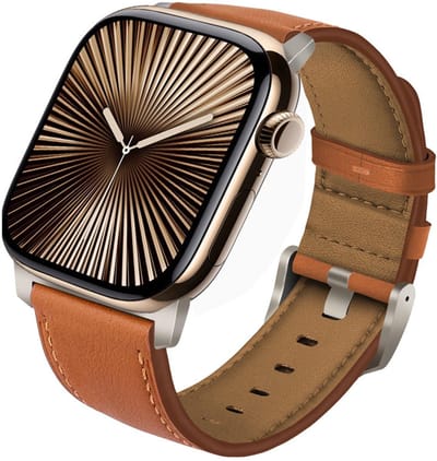 Luxe leren bandje - geschikt voor Apple Watch series 1/2/3/4/5/6/7/8/9/10/11/ SE (1,2,3) / Ultra (1,2,3) met maat 44 mm / 45 mm / 46 mm / 49 mm - nappa leer met titanium gesp - bruin