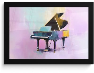 Poster in lijst - Fotolijst 30x20 cm - Posters - Piano - Pastel - Elegant - Dromerig - Posterlijst zwart - Decoratie - Wanddecoratie woonkamer - Muurdecoratie slaapkamer