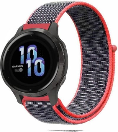 Strap-it Nylon Bandje – Bright Powder/Grijs – Ademend & lichtgewicht stoffen smartwatch bandje met klittenbandsluiting – geschikt voor Garmin Vivoactive 4s / Vivomove 3s / Venu 2s / Venu 3s / Venu 4s