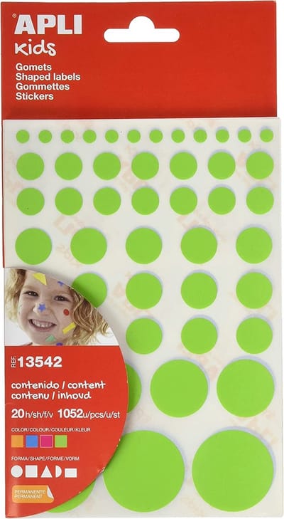 Apli Kids Gekleurde Stickers - 5 vormen - Oranje | Blauw | Roze | Groen