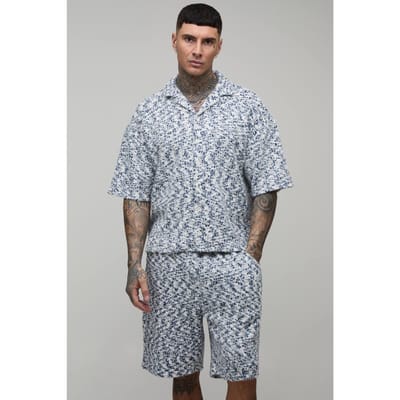 Tall Geborsteld Bouclé Oversized Shirt & Relaxed Short Set | Size Small