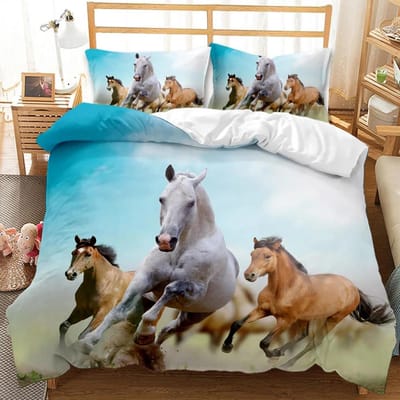 Paard Dekbedovertrek Set Een Groep Bruine Paarden Rennen Beddengoed Set 3D Dier Wild Paard Queen King Size Polyester Dekbedovertrek 70x133cm 2pcs