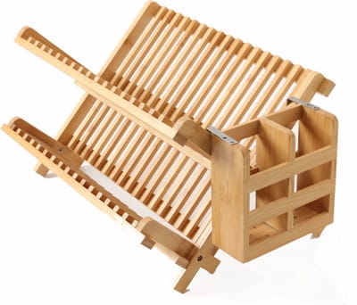 Afdruiprek voor Afwas - Bamboe - Hout - Inklapbaar Afdruiprek - Afwasrekje inclusief bestekhouder - Afwas Druiprek