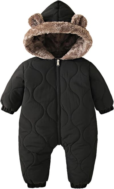 Baby Sneeuwpak - Baby Jumpsuit Winterpak - Baby Warm Houden - Dikke Fleece Voering - 0-24 Maanden - Zwart
