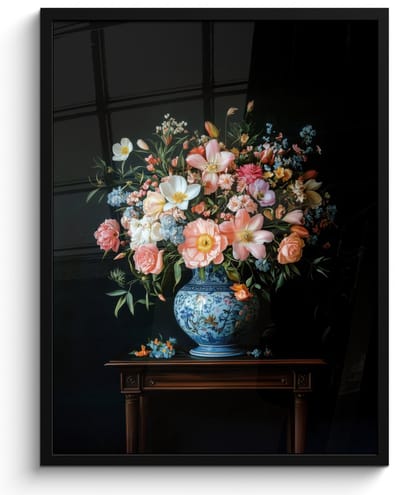 Poster in lijst - Fotolijst 50x70 cm - Posters - Roze - Bloemen - Vaas - Kleuren - Posterlijst zwart - Decoratie - Wanddecoratie woonkamer - Muurdecoratie slaapkamer
