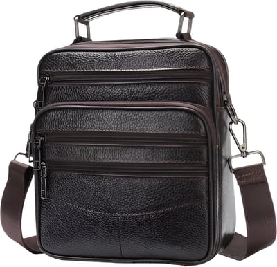 WoYoW® - Koehuid Schoudertas Heren - Echt Leder - Handtassen - Crossbody Tas - Mannelijke Koerierstas - Koffie rits