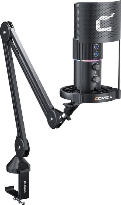DrPhone ChromaWave 16 – 16mm RGB Cardioid Condensator Microfoon Kit – Studio Microfoon met Verstelbare Arm – Streaming & Podcast Microfoon – Zwart