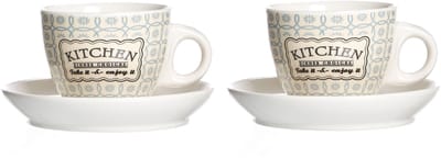 Set van 2 espressokopjes + schoteltjes 80ml crème/blauw Retro Keuken - Ritzenhoff 66449