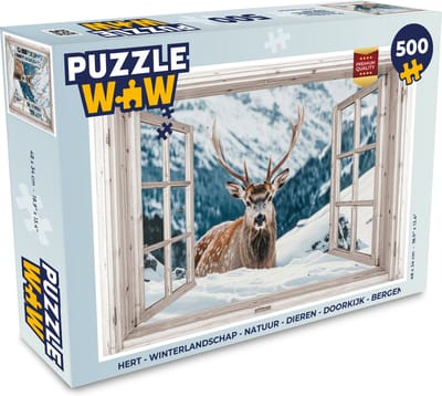 Puzzel Hert - Winterlandschap - Natuur - Dieren - Doorkijk - Bergen - Legpuzzel - Puzzel 500 stukjes