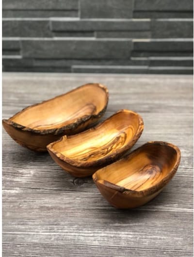 D.O.M. Set van 3 Rustieke Olijfhouten Schalen – Decoratief en Duurzaam - Snackschalen