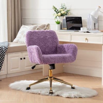 Make-up stoel - Kaptafel stoel - Bureaustoel-Pluche stoel – In hoogte verstelbaar – 360° draaibaar – Gouden poten - Armleuning - Slaapkamer - 61x60x90cm- 1 stuk-Paars