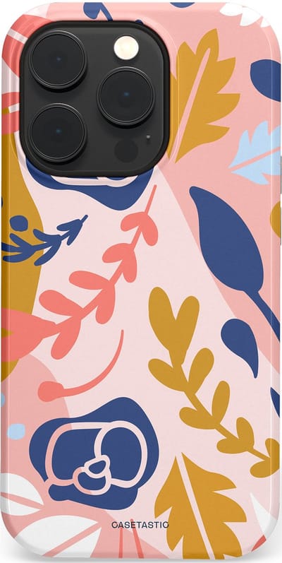 Casetastic Hoesje Geschikt voor Apple iPhone 14 Pro Magsafe - Stijlvolle Beschermende Duo-layer Case - Roze Bladeren