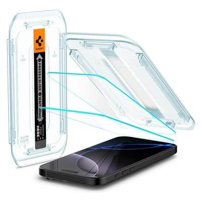 Spigen Screen Protector Geschikt voor Apple iPhone 17 Pro / 17 / 16 Pro - EZ Fit GLAS.tR - 9H Tempered Glass - Case Friendly - Gemakkelijke Installatie - 2-Pack
