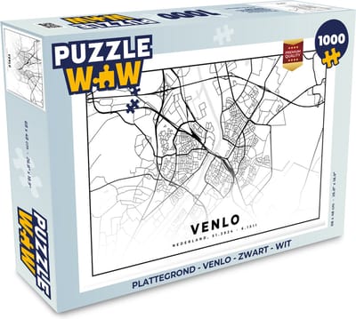 Puzzel Plattegrond - Venlo - Zwart - Wit - Legpuzzel - Puzzel 1000 stukjes volwassenen - Stadskaart