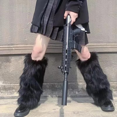 Dames Faux Fur Beenwarmers Y2K Punk Winter Warm Pluche Verdikking Jk Leggings Laarzenhoes Lolita Harajuku Party Lange Been Sokken One Size gray