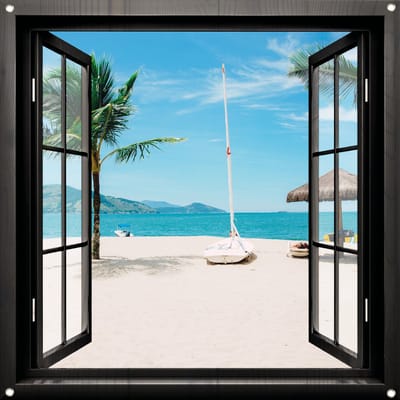 Tuinposter Doorkijk Raam nr2 - Tuindecoratie - 80 x 80 cm - Tuindoek - PosterGuru