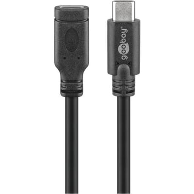 USB-C naar USB-C verlengkabel - USB3.0 - tot 20V/3A / zwart - 1 meter