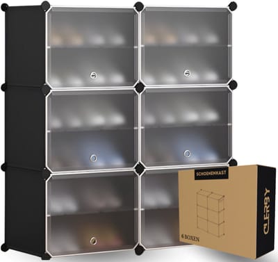 Clerby - Schoenenkast voor 24 Paar - 6 Vakken - Schoenenorganizer - Opbergsysteem - Stijlvol & Compact - Geschikt voor Laarzen - Zwart