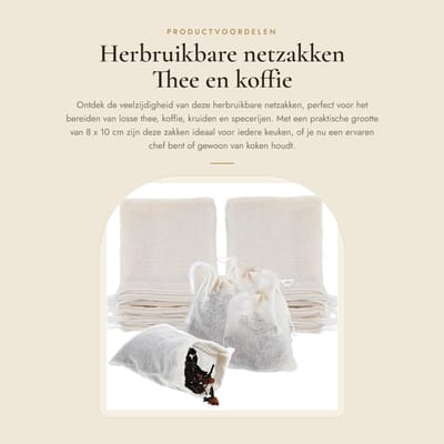 Dailygoods- Netzakken 20 Stuks - Herbruikbaar - Kookzakken - Voedselveilig - Specerijenzakken - Niet-geweven Stof - 8 x 10 cm - Zeefzak