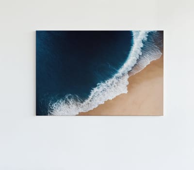 Canvas Schilderij - Strand en Golven - Wall Art - Blauw - Zee - Landshappen - Woonkamer - Slaapkamer - 60x40 cm