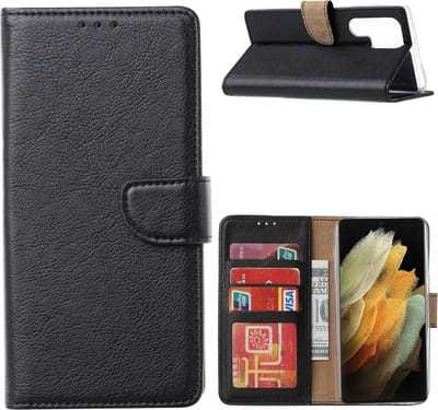 hoesje Geschikt voor Samsung S22 Ultra Hoesje BookCase Zwart - Samsung Galaxy s22 Ultra hoesje wallet case - Hoesje Samsung S22 Ultra bookcase - Galaxy S22 Ultra portemonnee hoesje book case cover