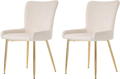 Fluwelen eetkamerstoelen - set van 2 - woonkamer - slaapkamer - loungestoel met vier gouden metalen poten - lendensteun - beige en goud