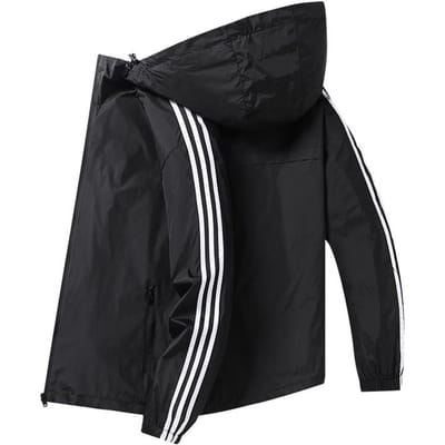 Jas Heren Lente Nieuwe Jas met Capuchon Casual Sport Drie Strepen Dunne Top Trendy Heren Outdoor M zwart