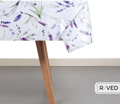 Raved Tafelzeil - 140 cm x 240 cm – Lavendel Bloemen Wit – PVC – Afwasbaar