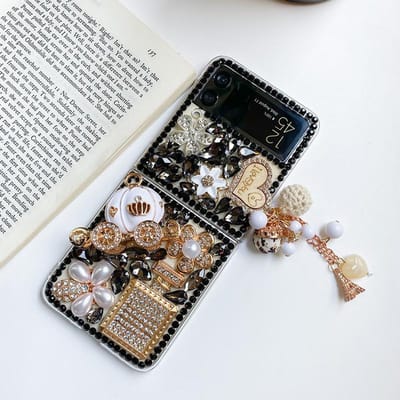 Luxe Bling Strass Harde Schaal Volledige Boor Pompoen Auto Telefoonhoesje voor Samsung Z Flip 3/4/5/6 For Galaxy Z Flip6