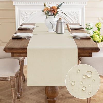 Tafelloper van polyester - Linnenlook Afwasbaar Waterafstotend met Lotuseffect Krasbestendig - Voor Eetkamer Bruiloften Feestjes - Beige 40x140 cm