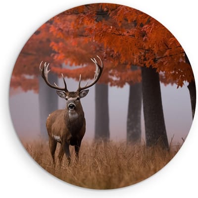 Saammp Muurcirkel Hout - Hert - Portret - Herfst - Natuur - Dieren - Ø 90 - Wandcirkel - Wanddecoratie Cirkel - Muurdecoratie Woonkamer - Slaapkamer decoratie - Rond Schilderij