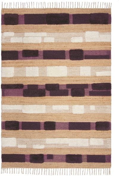 Flycarpets Laagpolig Medina Blocks Jute Vloerkleed Naturel / Paars 160x230 cm
