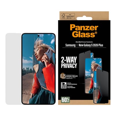 PanzerGlass Screenprotector geschikt voor Samsung Galaxy S26 Plus Glazen | PanzerGlass Ultra-Wide Fit Privacy Screenprotector Privacy - Case Friendly - Zwart
