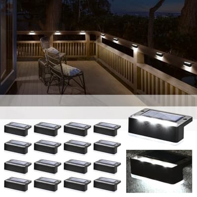 Omheiningslampen op Zonne-energie 6 LED Waterdicht IP65 Buitenverlichting voor Terras Trap Veranda - 16 Stuks Koud Wit