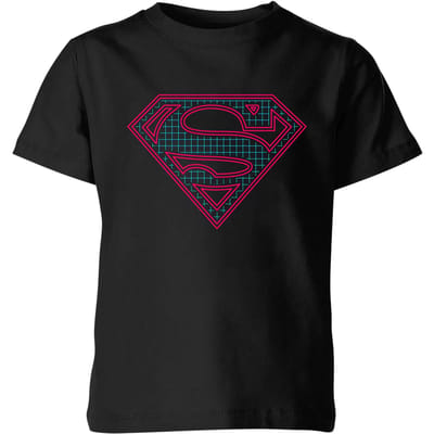 Justice League Superman Retro Grid Logo Kids' T-Shirt - Black - 98/104 (3-4 jaar)
