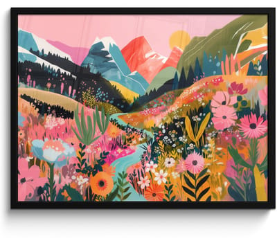 Poster in lijst - Fotolijst 80x60 cm - Posters - Rivier - Diepte - Bloemen - Posterlijst zwart - Decoratie - Wanddecoratie woonkamer - Muurdecoratie slaapkamer