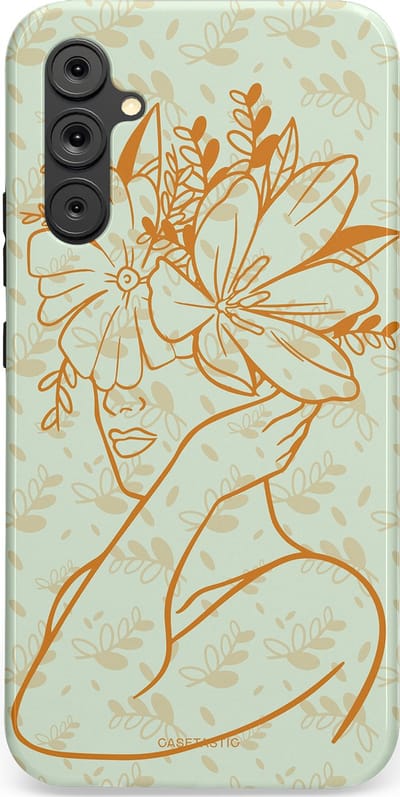 Casetastic hoesje geschikt voor Samsung Galaxy A34 (2023) 5G - Dubbellaagse bescherming - Minimal Bloom - Fashion Case - Crème Lichtgrijs