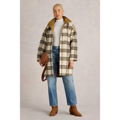 White Stuff Marlowe Reversible Check Coat Ivory Multi Größe: 12 | Einreihige Mäntel Outlet | Damen | Weiß