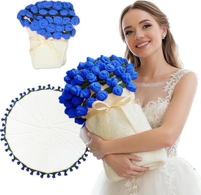 Gehaakt Rozenboeket - Bloemendeken - Tijdloos Cadeau - 68 Handgehaakte Rozen - 110 x 110 cm - Blauw