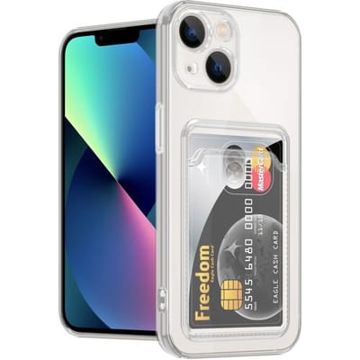 Ceezs telefoonhoesje geschikt voor Apple iPhone 13 Mini transparant hoesje met pasjeshouder - ruimte voor pasjes