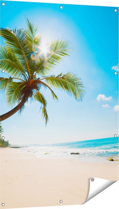 Gards Tuinposter Tropisch Strand en Zee in Sri Lanka - 80x120 cm - Tuindoek - Tuindecoratie - Wanddecoratie buiten - Tuinschilderij